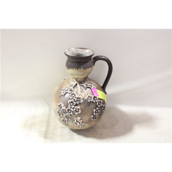 GERMAN POTTERY VASE WITH CHERRY BLOSSOM+HANDLE