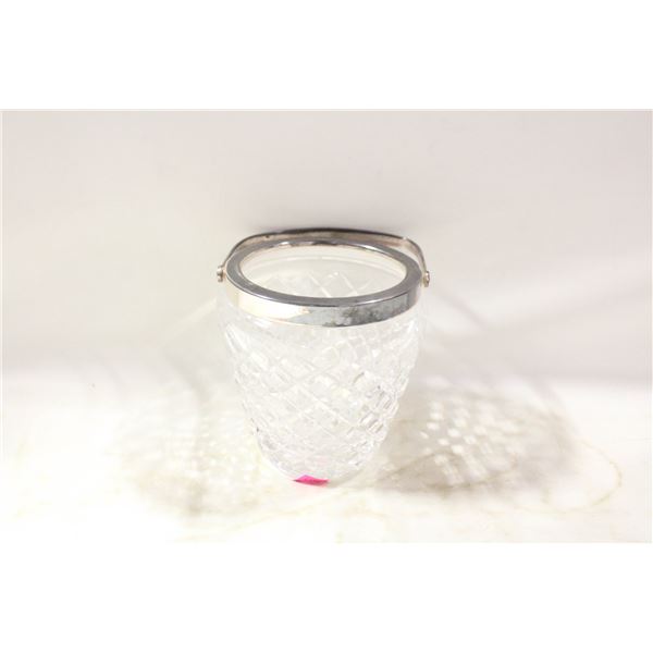 MVF CRYSTAL ICE BUCKET WITH SILVER PLATED HANDLE.