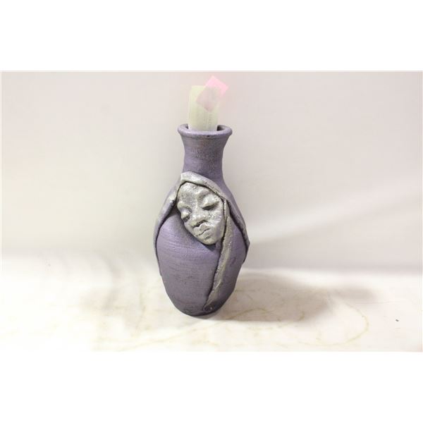PURPLE POTTERY VASE WITH FACE