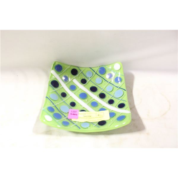 SQUARE GREEN FUSED GLASS DISH