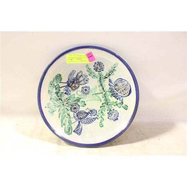 TERRACOTTA DECORATIVE PLATE W/FLOWERS+BIRDS