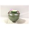 Image 1 : SPECKLED GREEN GLASS VASE WITH PURPLE HANDLES