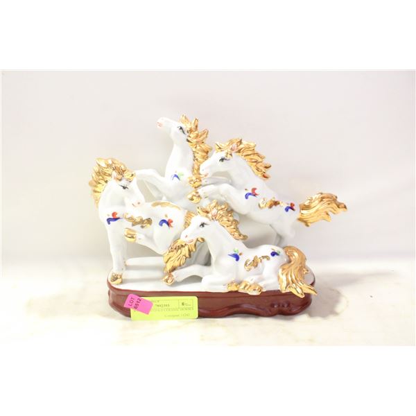 WHITE AND GOLD CERAMIC HORSES