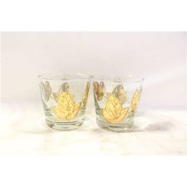 PAIR OF LIBBEY LOWBALL GLASSES WITH GOLD LEAVES