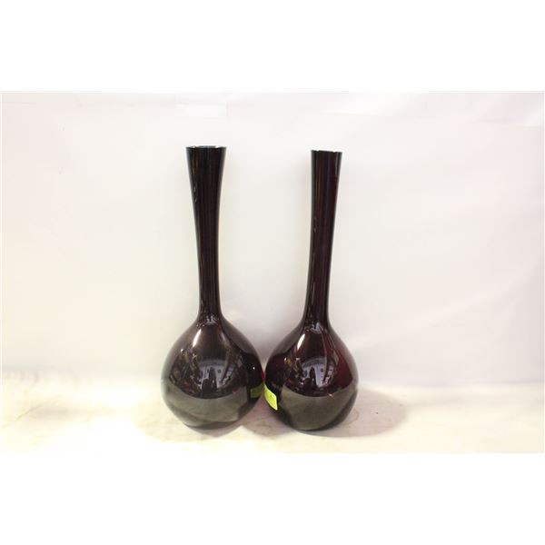 2 PURPLE HAND BLOWN GLASS VASES. SWEDEN
