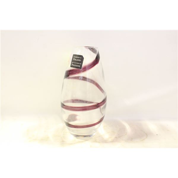 POLAND LARGE CLEAR PURPLE SWIRL VASE