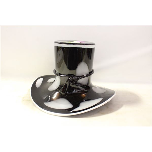 VTG. MURANO STYLE BLACK TOP HAT BLOWN