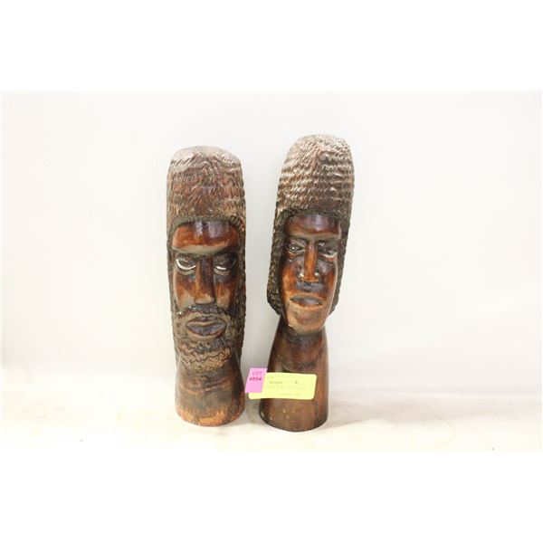 PAIR OF WOODEN AFRICAN FIGURE HEADS