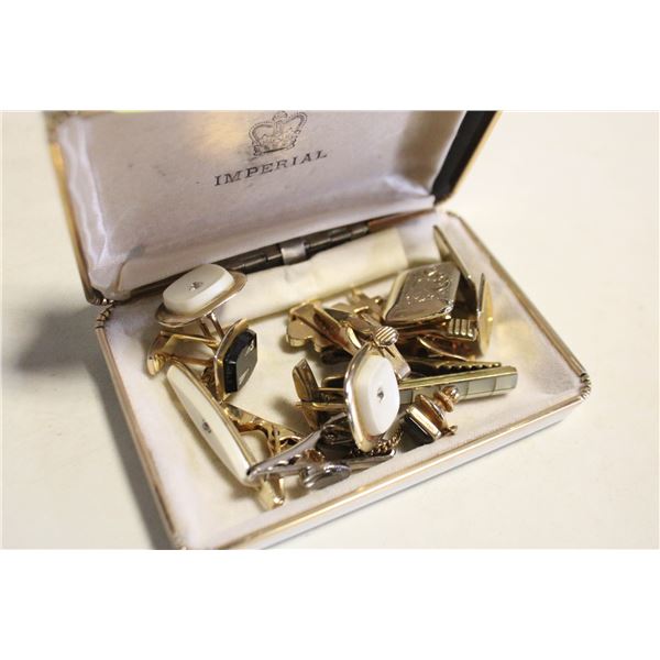 VINTAGE CUFFLINKS & TIE BARS IN BOX-ESTATE
