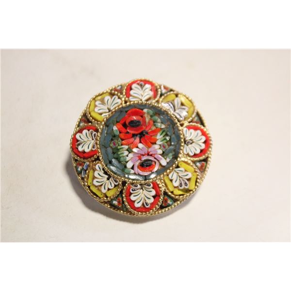 ITALY MOSAIC INLAID VINTAGE LARGE BROOCH
