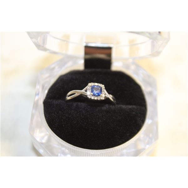 10K WHITE GOLD SAPPHIRE+DIAMOND RING + APPRAISAL