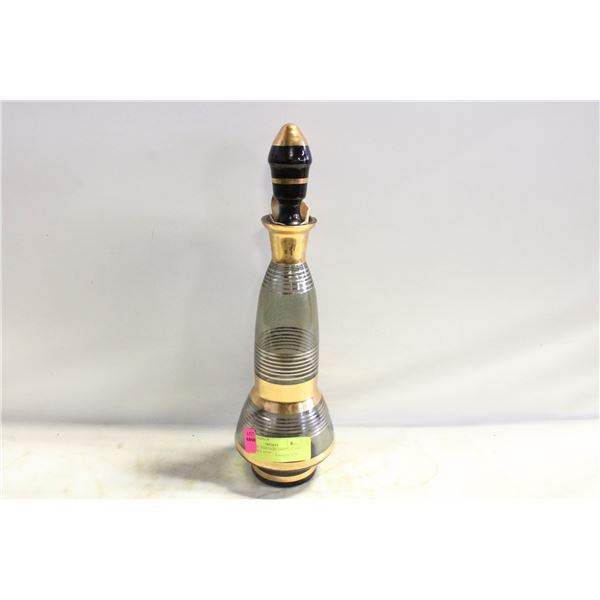 VINTAGE BOHEMIAN GREEN GLASS DECANTER WITH