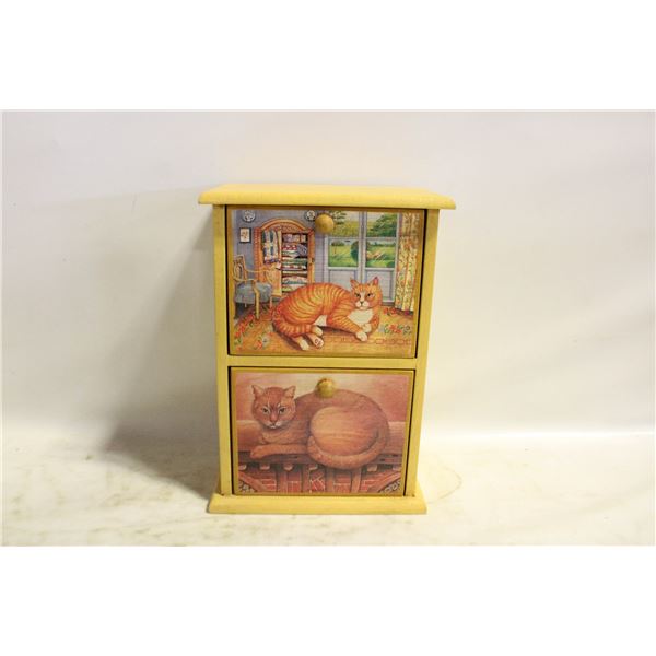 12” CAT DESIGN WOODEN CABINET WITH TWO DRAWERS