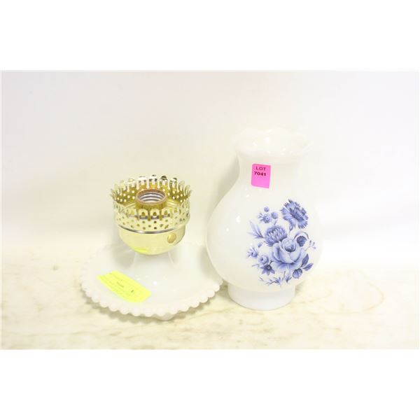VINTAGE MILK GLASS ELECTRIC HURRICANE LAMP PERSL B