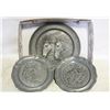 Image 1 : 3 EMBOSSED PEWTER PLATES