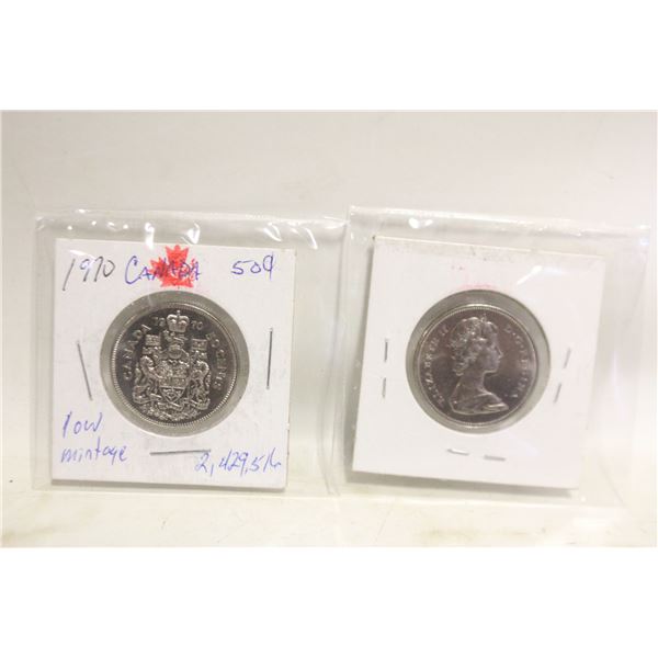 2 PCS 1970BCANADA 50 CENT HALF DOLLAR COIN