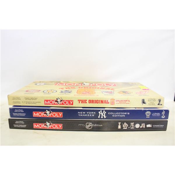 3 MONOPOLY NHL, NY YANKEES, & THE ORIGINAL 6