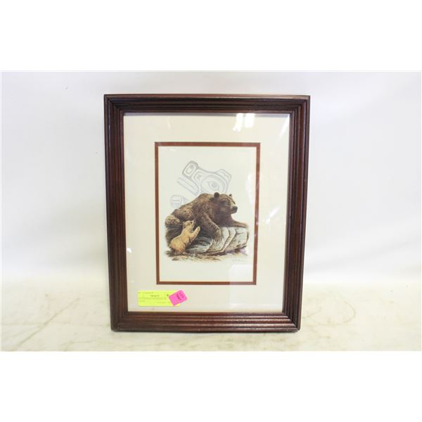 SUE COLEMAN SIGNED BEAR FRAMED