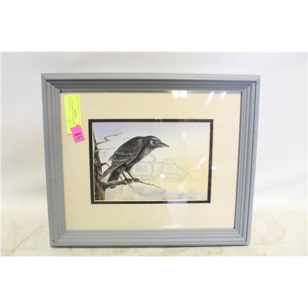 SUE COLEMAN SIGNED RAVEN FRAMED PRINT