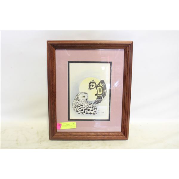 SUE COLEMAN SIGNED OWL FRAMED PRINT
