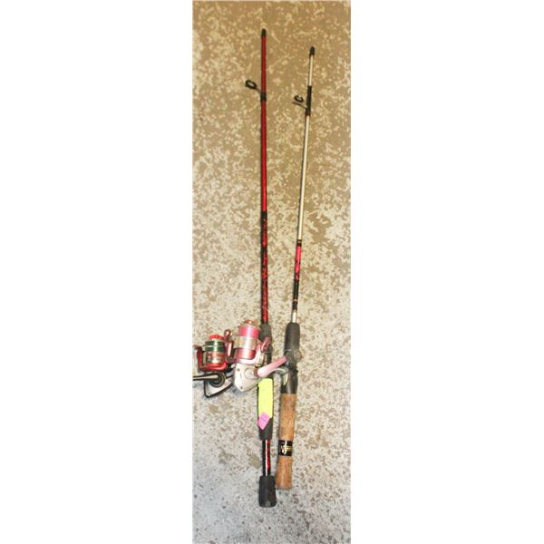 2 FISHING RODS WITH REELS - MISSING TOP PART OF