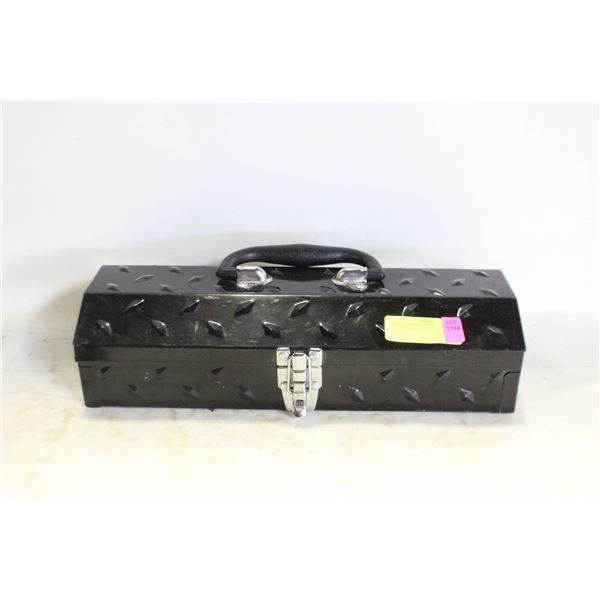 SMALL BLACK METAL TOOL BOX (15"L X 16"W X 4"H)