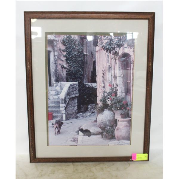 PICTURE OF DOG AND CAT IN ALLEY 18" X 22"