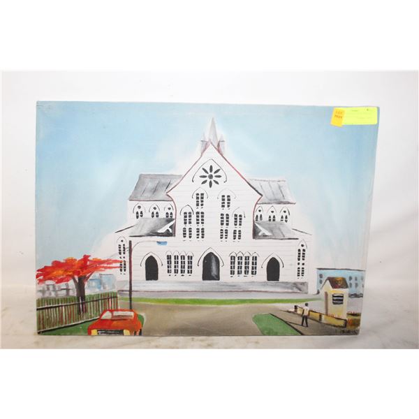 VINTAGE ORIGINAL PAINTING OF CHURCH ON CANVAS