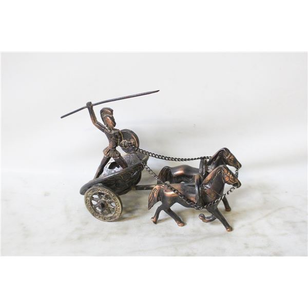 CAST METAL VINTAGE ROMAN WARRIOR CHARIOT