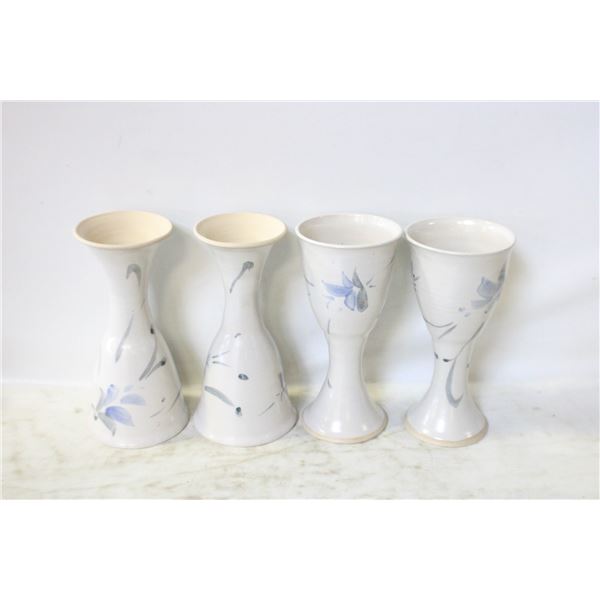 4 STONEWARE GOBLET STYLE CUPS