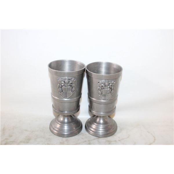 2 ITALIAN PELTRO METALARS PEWTER GOBLETS 6"