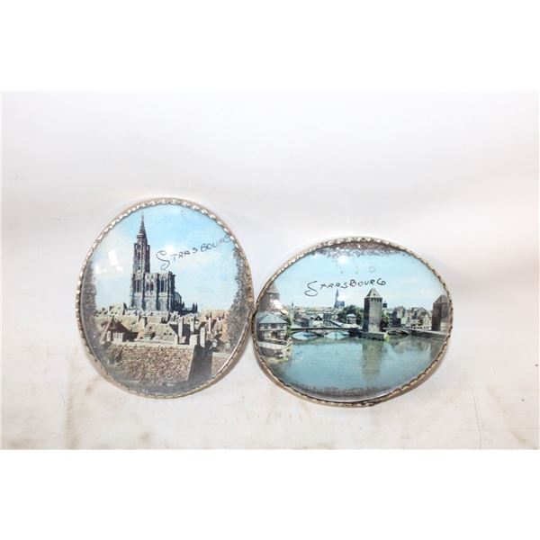 2 VINTAGE DOMED GLASS FRAME STRASBOURG