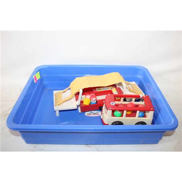 BIN 60'S FISHER PRICE BUS & FOLD OPEN CAMPER W/