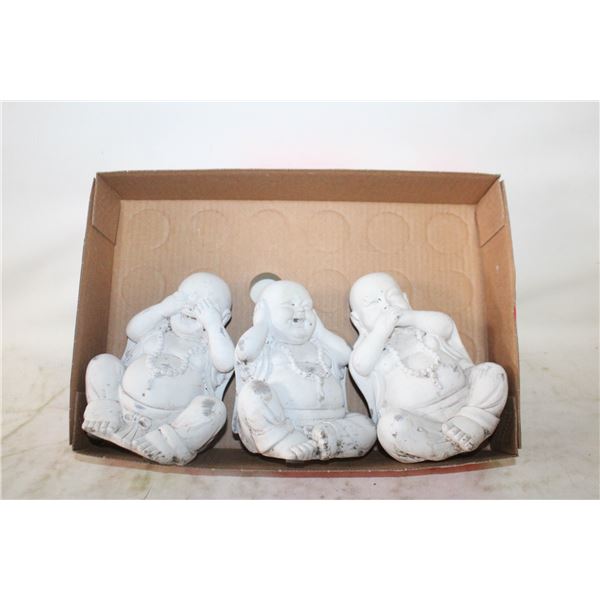 LOT OF 3 GARDEN BUDDHA ORNAMENTS 6-1/2" H