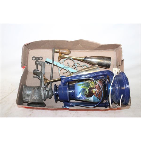 FLAT OF VINTAGE COLLECTIBLES, MEAT CUTTER,