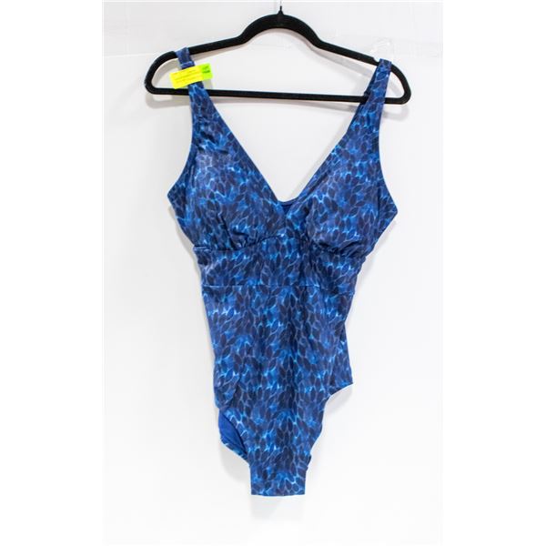 ROOTS WOMENS PADDED SWIMSUIT BLUE SIZE 12