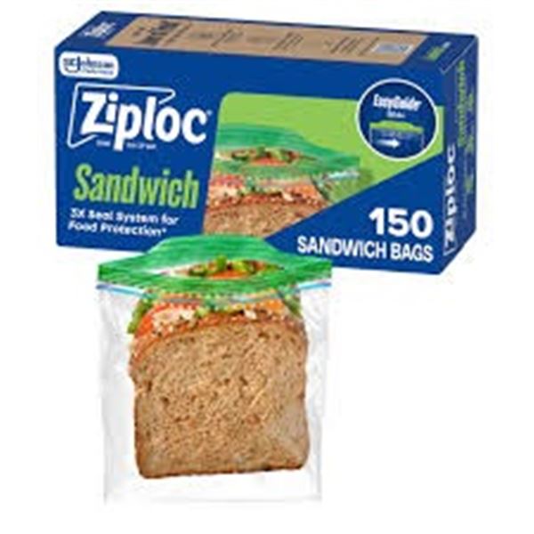 3 PK OF ZIPLOC SEAL TOP SANDWICH BAGS 3 X 150 BAGS