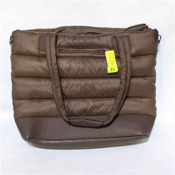 LOLE PUFFER TOTE BAG BROWN 18 X 13"