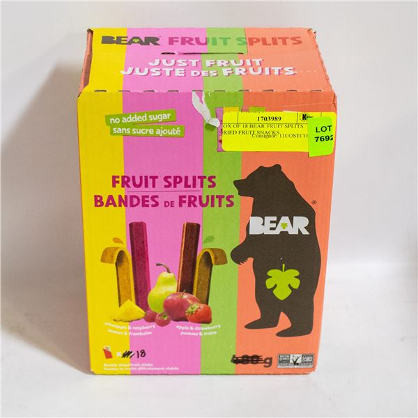 BOX OF 18 BEAR FRUIT SPLITS DRIED FRUIT SNACKS