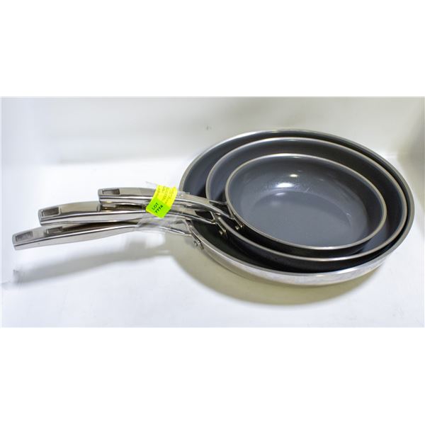 3 PIECE TRAMONTINA CERAMIC 3-PLY SKILLET SET