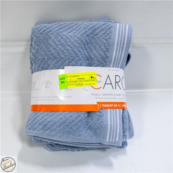 4 PK OF HOME CARO HAND TOWELS LIGHT BLUE 18 X 30"