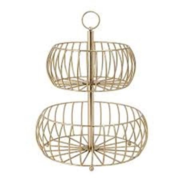 OVER AND BACK 2-TIER WIRE FRUIT BASKET GOLD COLOUR