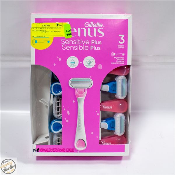 BOX OF 14 VENUS SENSITIVE PLUS 3-BLADE RAZORS