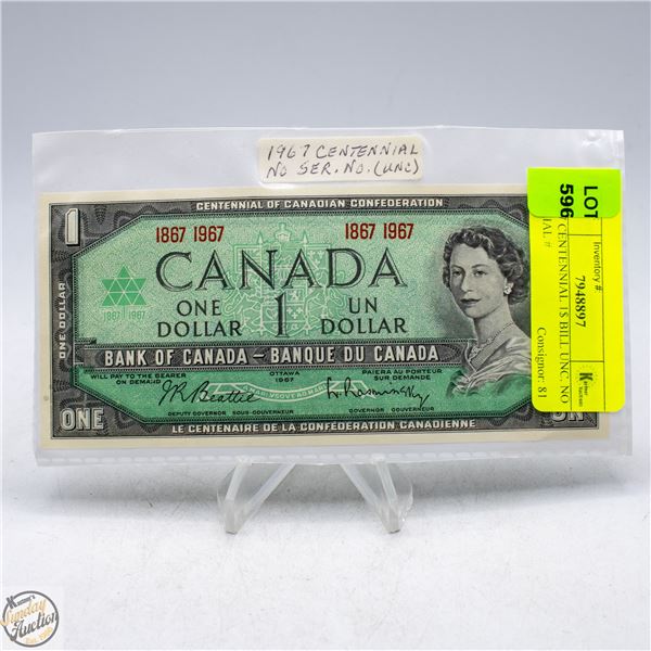 1967 CENTENNIAL 1$ BILL UNC. NO SERIAL #