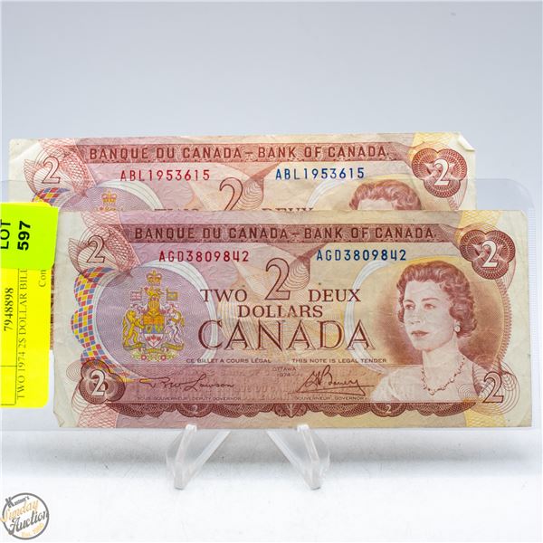 TWO 1974 2$ DOLLAR BILLS