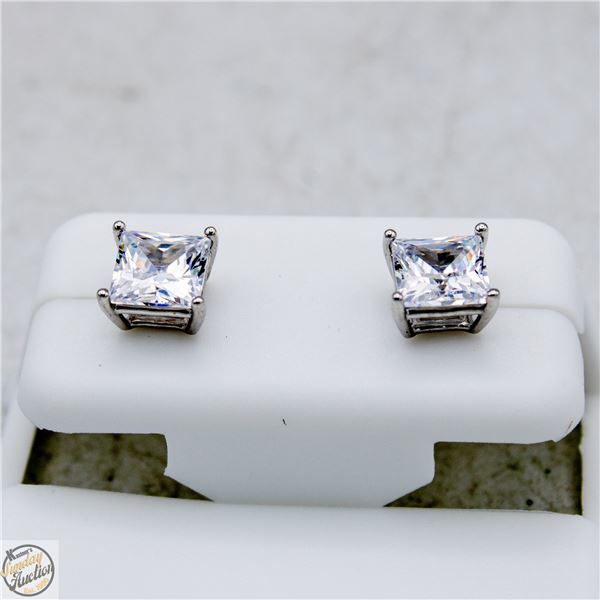 NEW SILVER PLATED SQUARE CUT STUD EARRINGS
