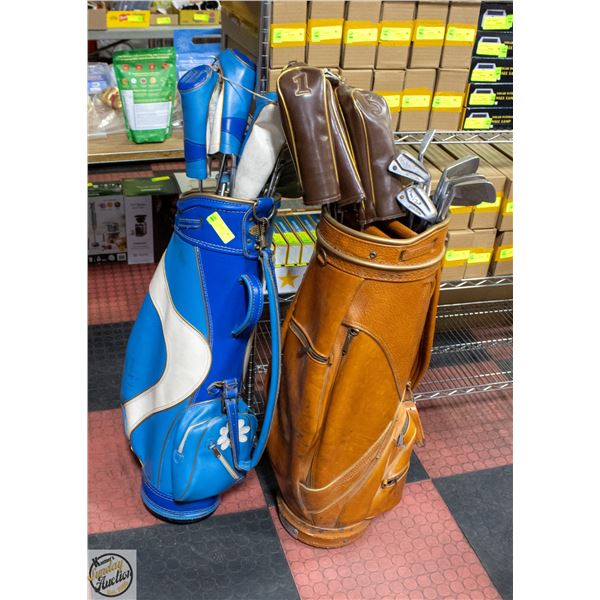 2 SETS VINTAGE GOLF BAGS /CLUBS/COVERS