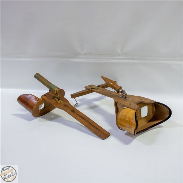 2 ANTIQUE - ENGRAVED MARKED 1883 - WOOD