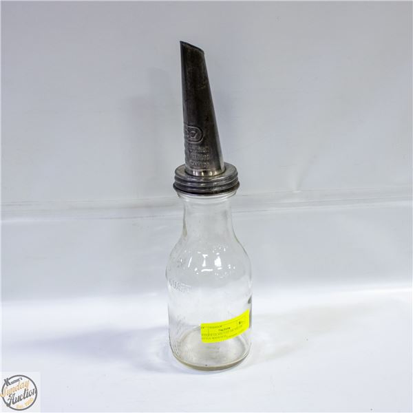 ANTIQUE GLASS 1 QT OIL FILLER BOTTLE WITH ECD