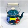 Image 1 : ENAMEL WOOD HANDLE FLOWER KETTLE